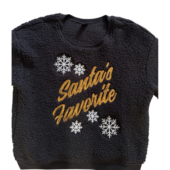 Christmas Santa's Favorite Black Sherpa Snowflake Sequin Holiday Sweatshirt XXL - Picture 2 of 5